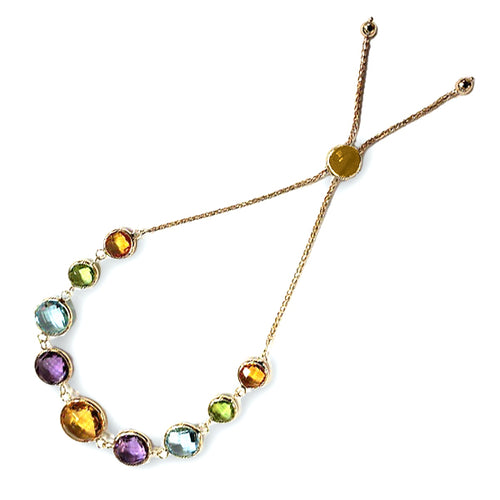 Adjustable Multi Stone Bolo Bracelet, 14K Yellow Gold