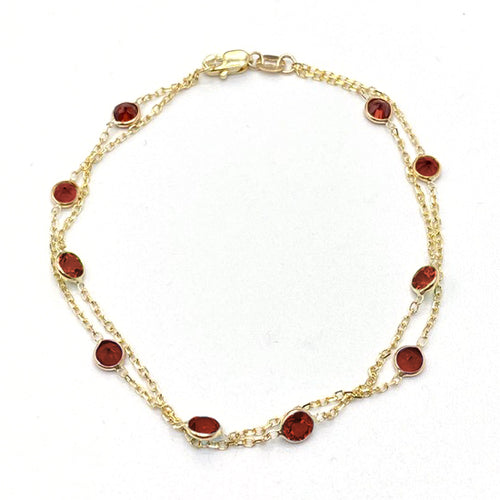 Two Strand Garnet Bracelet, 7 Inches, 14K Yellow Gold