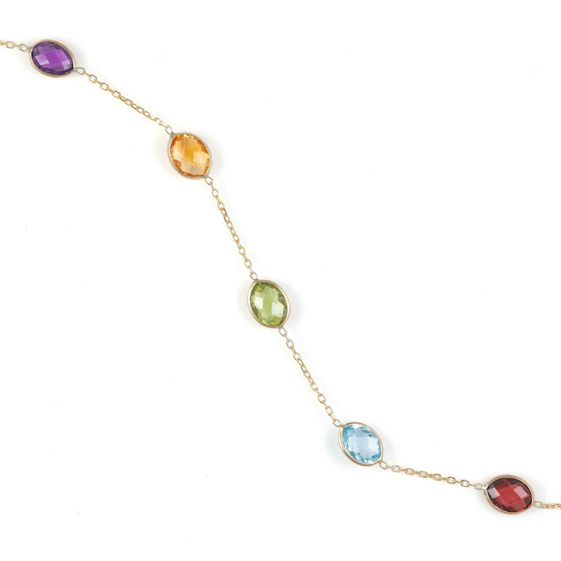 Multi Color Oval Gemstone Bracelet, 14K Yellow Gold