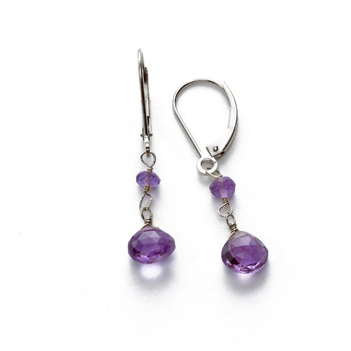 Amethyst Dangle Earring, 14K White Gold