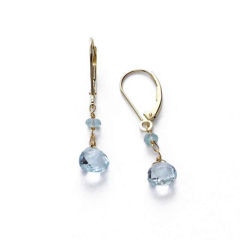 Blue Topaz Dangle Earrings, 14K Yellow Gold