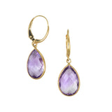 Pearshape Amethyst Drop Earrings, 14K Yellow Gold