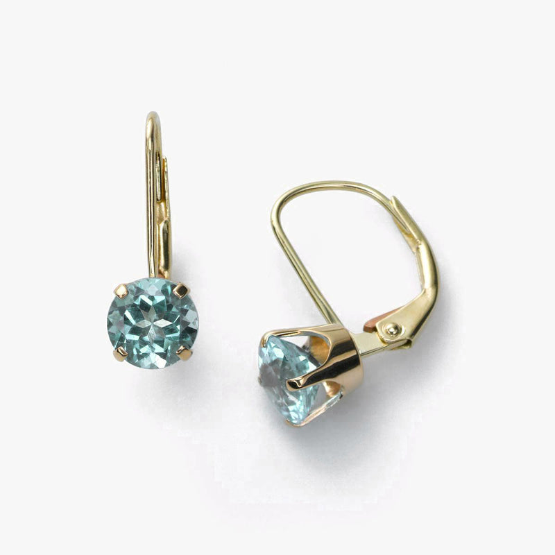 Blue Topaz Leverback Earring, 14K Yellow Gold