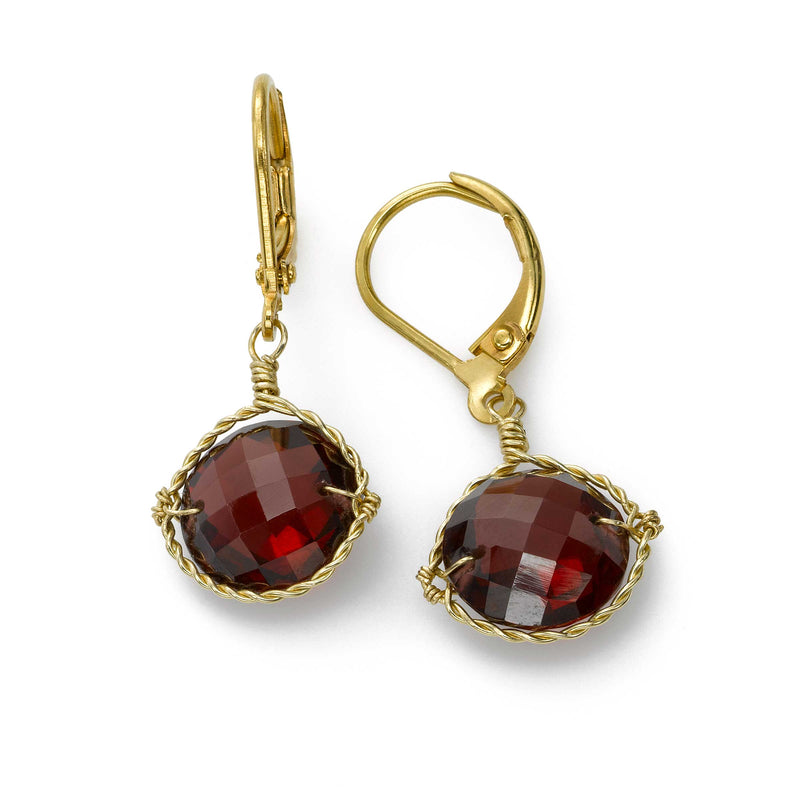Garnet Drop Earrings, 14 Karat Gold Filled, by Misha of NY