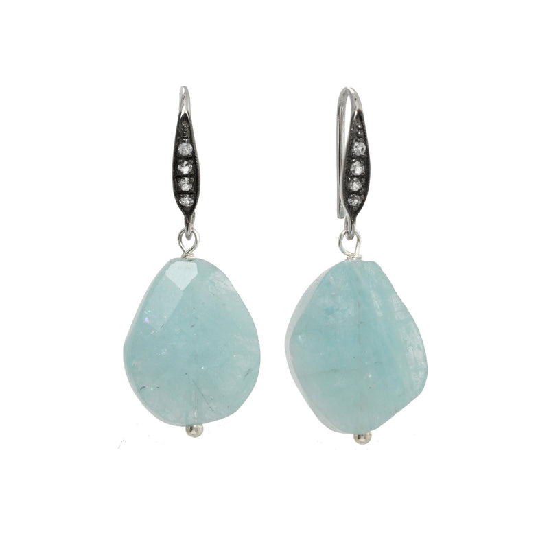 Flat Faceted Aquamarine Drop Earrings, Sterling Silver