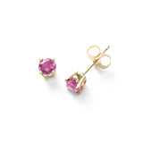 Pink Sapphire Stud Earrings, 4MM, 14K Yellow Gold