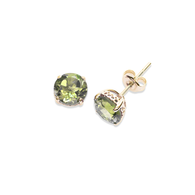 Round Peridot Stud Earrings, 6 MM, 14K Yellow Gold