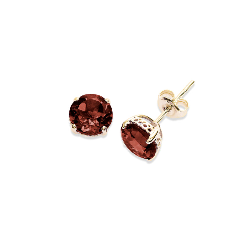 Round Garnet Stud Earrings, 6 MM, 14K Yellow Gold