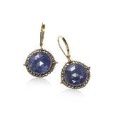 Round Tanzanite Drop Earrings, 14K Yellow Gold
