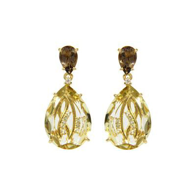 Citrine and Smoky Quartz Drop Earrings, Yellow Vermeil