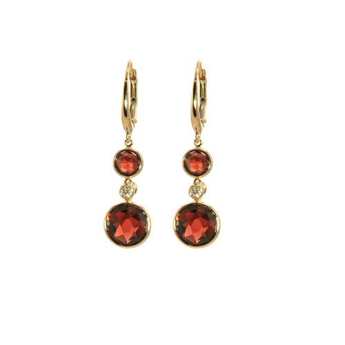 Bezel Set Garnet Dangle Earrings, 14K Yellow Gold