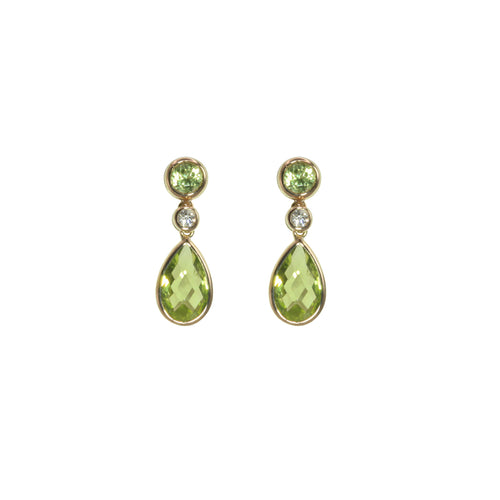 Bezel Set Peridot Drop Earrings, 14K Yellow Gold