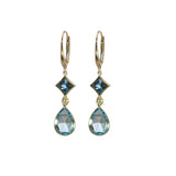 Swiss and London Blue Topaz Dangle Earrings, 14K Yellow Gold