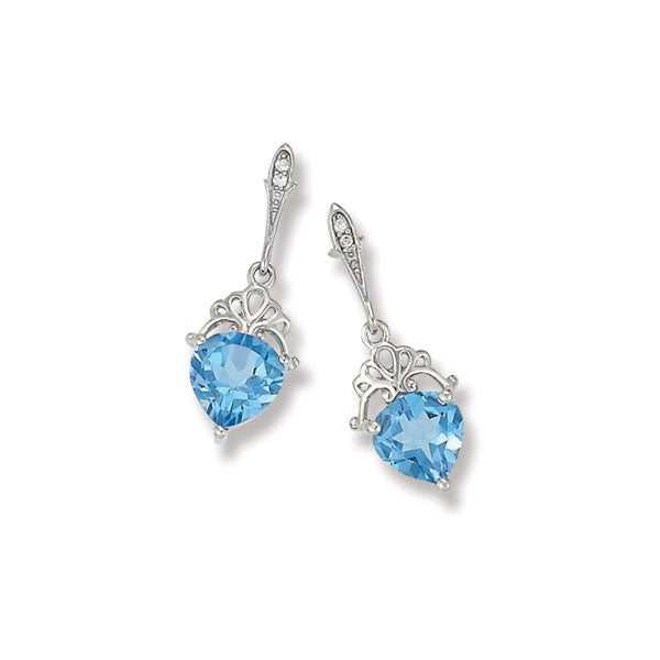 Heart Shape Blue Topaz Drop Earrings, Sterling Silver