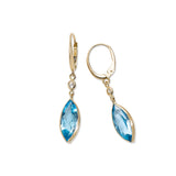 Marquise Shape Blue Topaz Dangle Earrings, 14K Yellow Gold