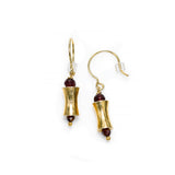 Textured Finish Garnet Dangle Earrings, 24K Yellow Gold Vermeil