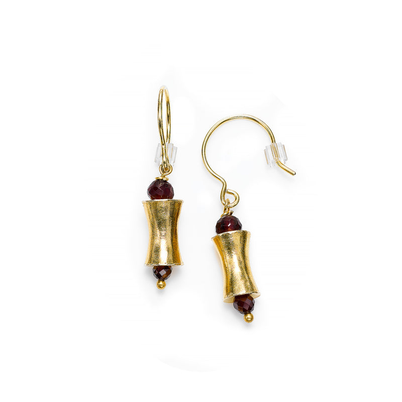 Textured Finish Garnet Dangle Earrings, 24K Yellow Gold Vermeil