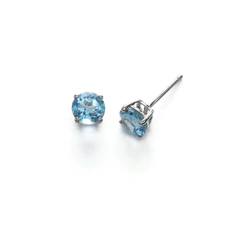 Aquamarine Stud Earrings, 6MM, 14K White Gold