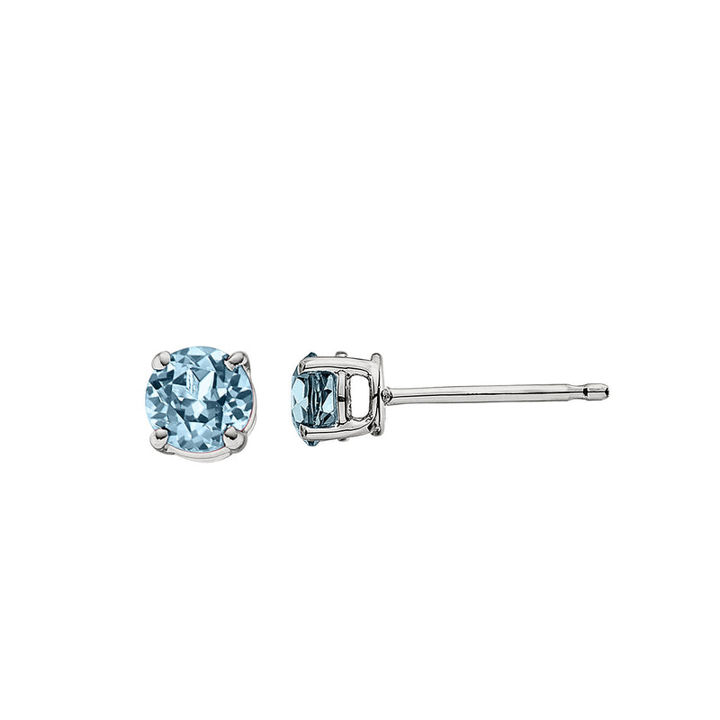 Aquamarine Stud Earrings, 4MM, 14K White Gold