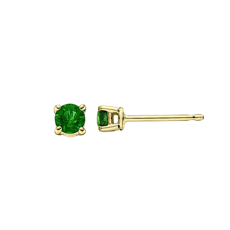 Emerald Stud Earrings, 3MM, 14K Yellow Gold