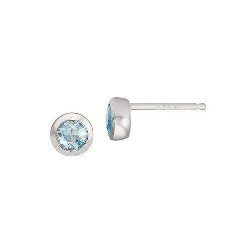 Bezel Aquamarine Stud Earrings, 3.5MM, 14K White Gold