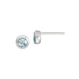 Bezel Aquamarine Stud Earrings, 3.5MM, 14K White Gold