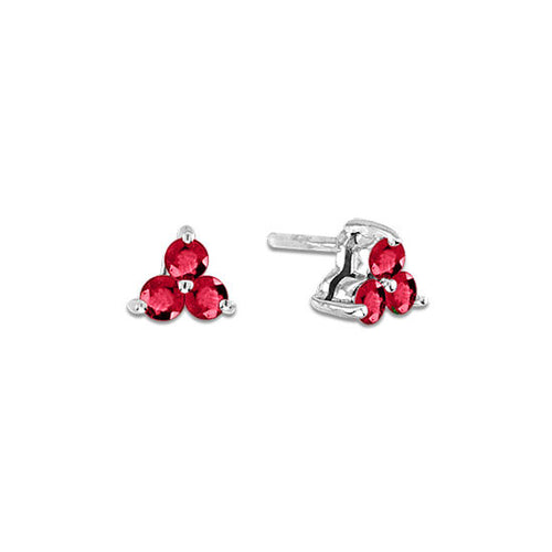 Triple Cluster Ruby Stud Earrings, 14K White Gold