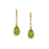 Pear Shape Peridot Dangle  Hoops, 14K Yellow Gold