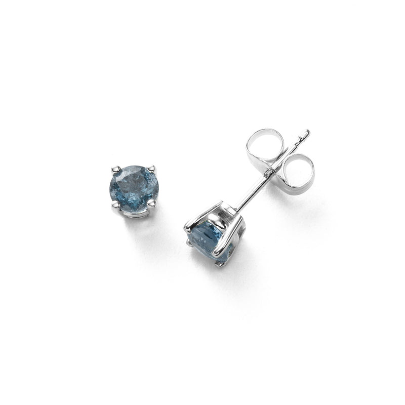 Round London Blue Topaz Stud Earrings, 6MM, 14K White Gold