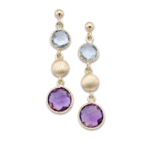 Amethyst and Blue Topaz Dangle Earrings, 18K Yellow Gold