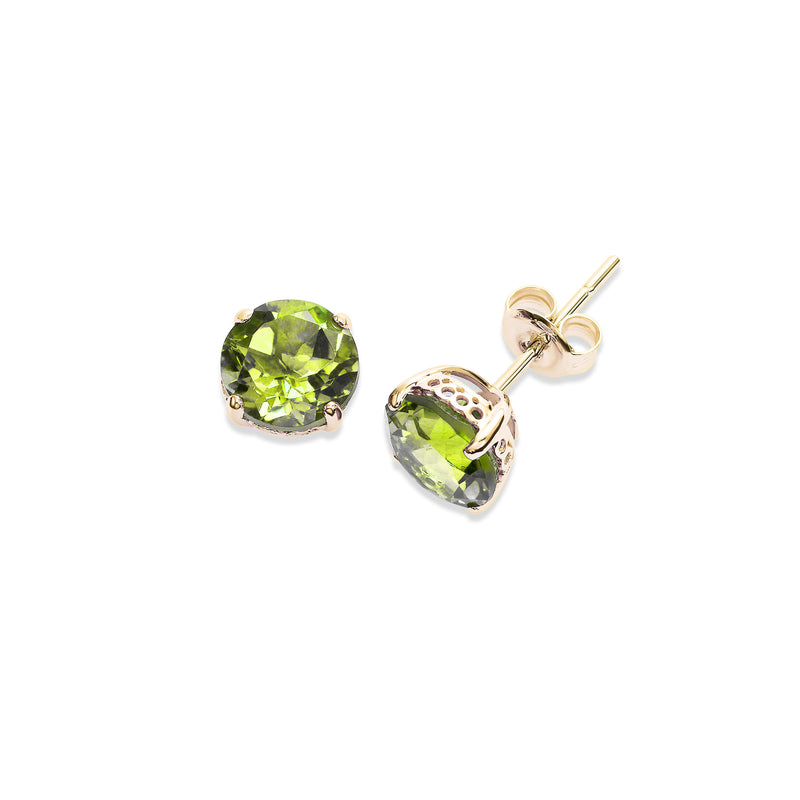 Round Peridot Stud Earrings, 6 MM, 14K Yellow Gold