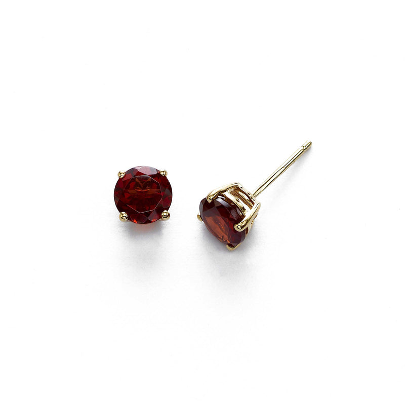 Round Garnet Stud Earrings, 5 MM, 14K Yellow Gold