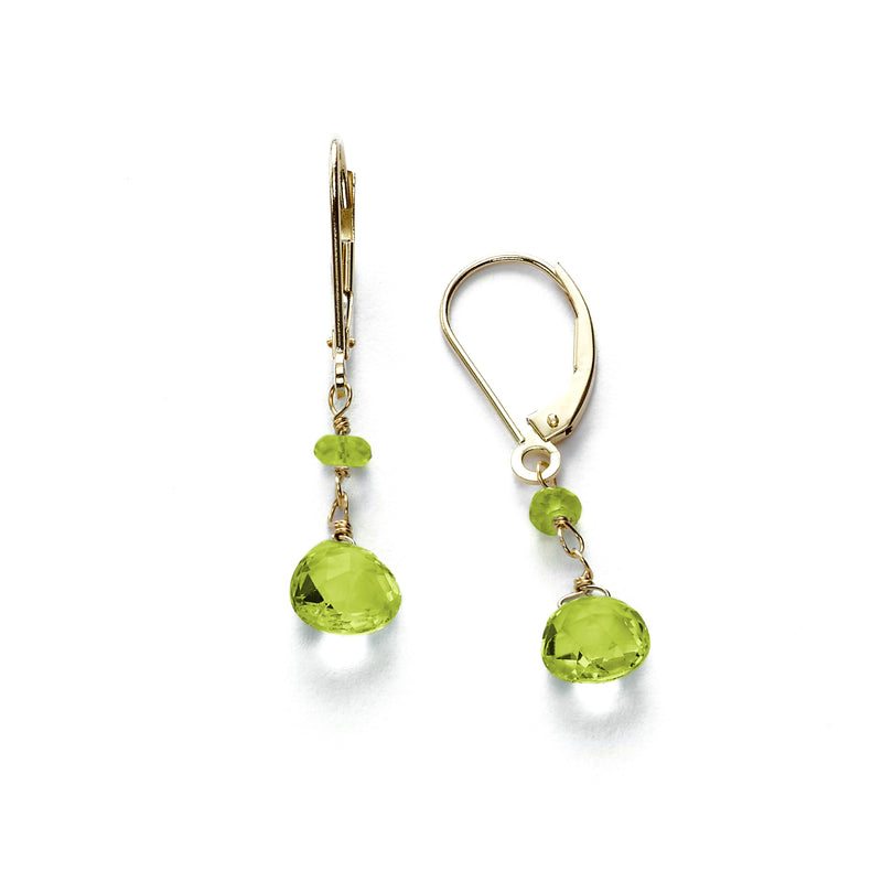 Peridot Dangle Earrings, 14K Yellow Gold