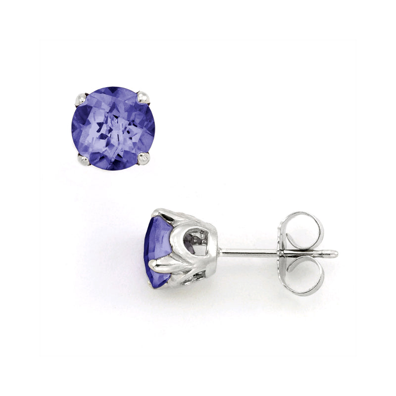 Round Tanzanite Stud Earrings, 14K White Gold
