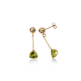 Triangular Bezel Set Peridot Dangle Earrings, 14K Yellow Gold