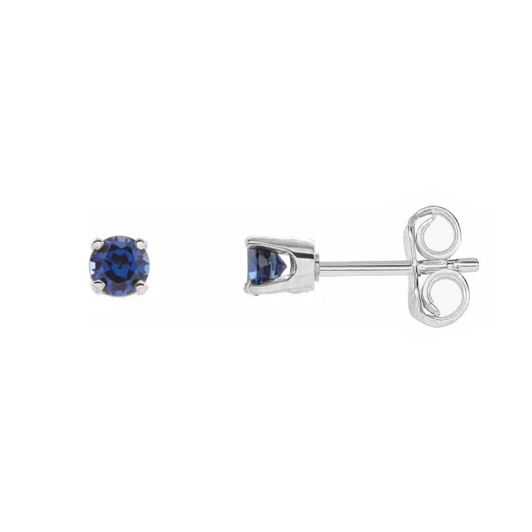 Blue Sapphire Stud Earrings, 4 MM, 14K White Gold
