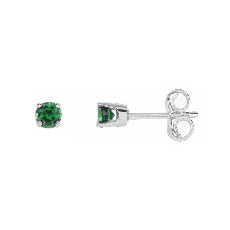 Emerald Stud Earrings, 4 MM, 14K White Gold