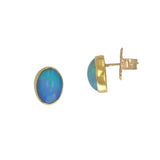 Oval Ethiopian Opal Stud Earrings, 14K Yellow Gold