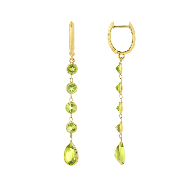 Multi Peridot Dangle Earrings, 14K Yellow Gold