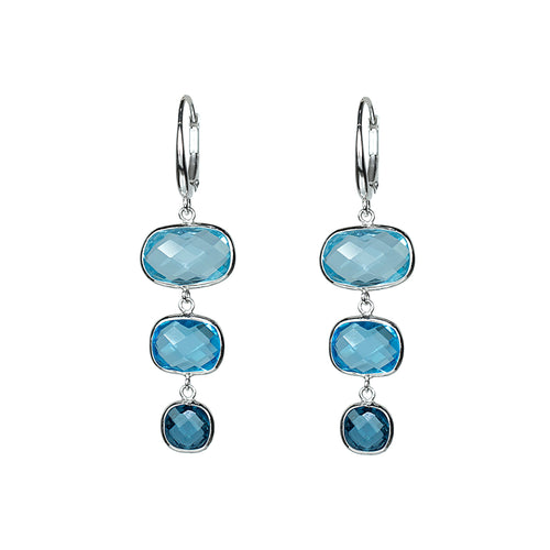 Faceted Blue Topaz Dangle Earrings, 14K White Gold