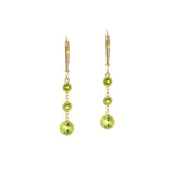 Peridot Three Stone Dangle Earrings, 14K Yellow Gold