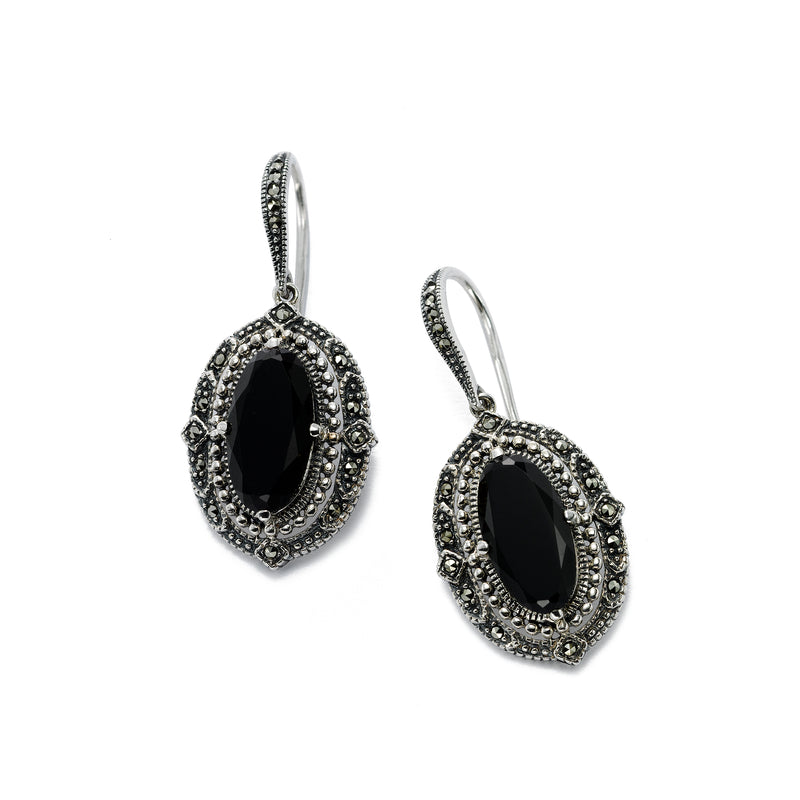 Swarovski Marcasite Earrings with Black Onyx, Sterling Silver
