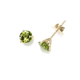 Three Prong Peridot Stud Earrings, 5MM, 14K Yellow Gold