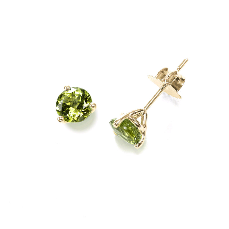Three Prong Peridot Stud Earrings, 5MM, 14K Yellow Gold