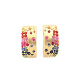 Rainbow Gemstone Hoop Earings, 14K Yellow Gold