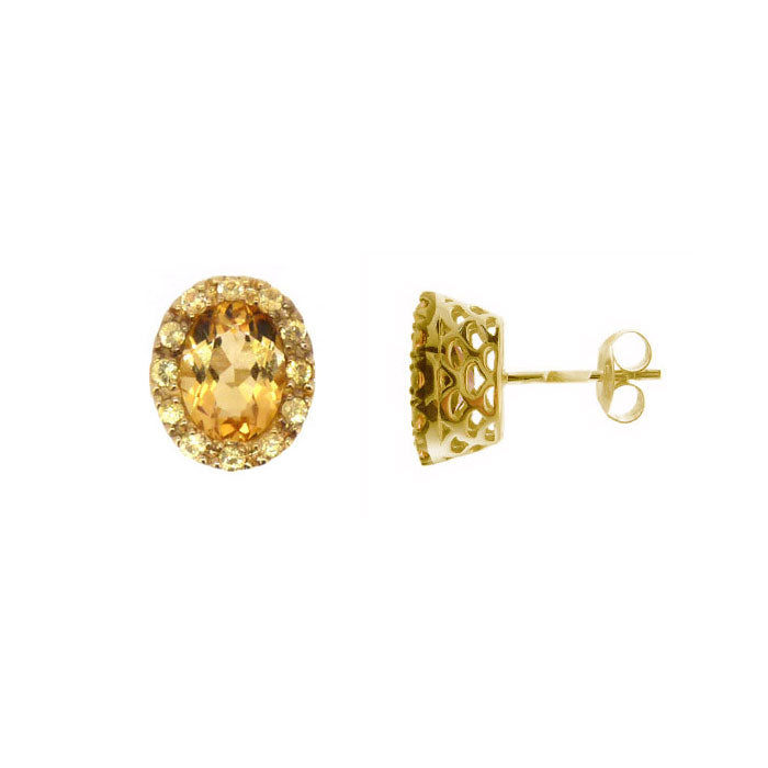 Oval Citrine and Yellow Sapphire Earrings, 14K Yellow Gold