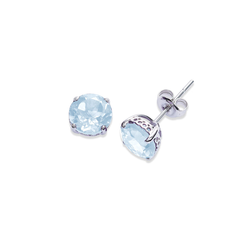 Sky Blue Topaz Stud Earrings, 6 MM, 14K White Gold