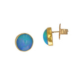 Round Ethiopian Opal Stud Earrings, 14K Yellow Gold