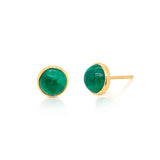Round Emerald Stud Earrings, 8 MM, 18K Yellow Gold