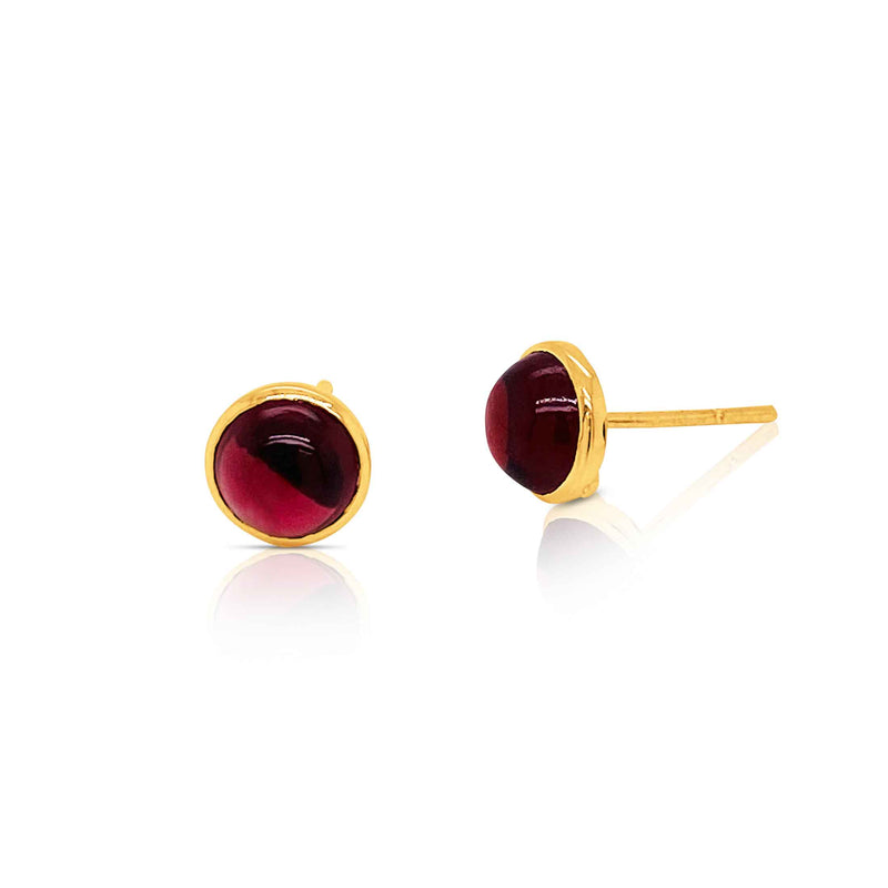 Round Garnet Stud Earrings, 8 MM, 18K Yellow Gold